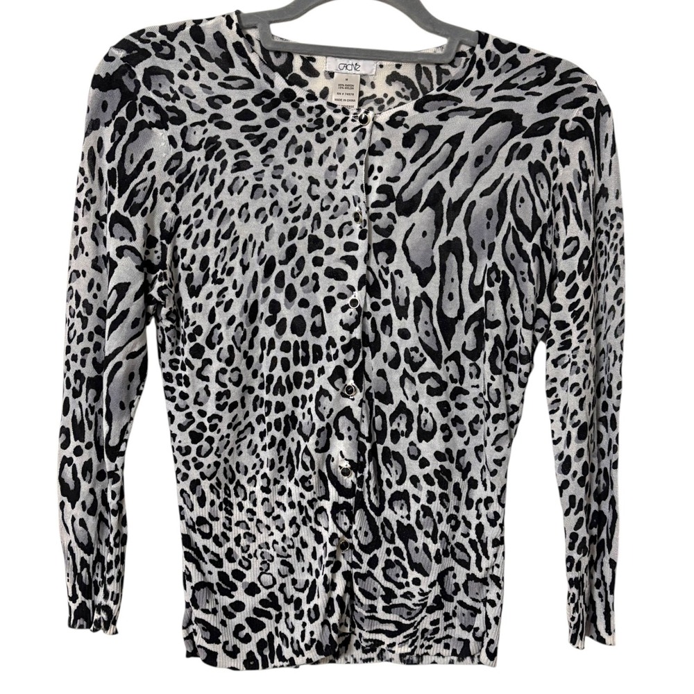 Cache Womens M Cardigan White Gray Black Leopard Print Y2K MallcoreLayering